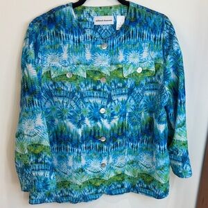Alfred Dunner Abstract Tie Dye Inspired Blue and Green Jacket/Shakett, 12